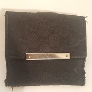 Gucci Vintage Wallet Trifold Navy Blue With Logo